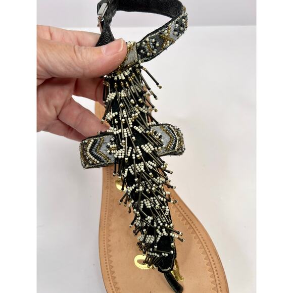 Sam Edelman Size 8 Beaded Fringe Gladiator Sandals Black Gray White NWOB - Picture 3 of 12